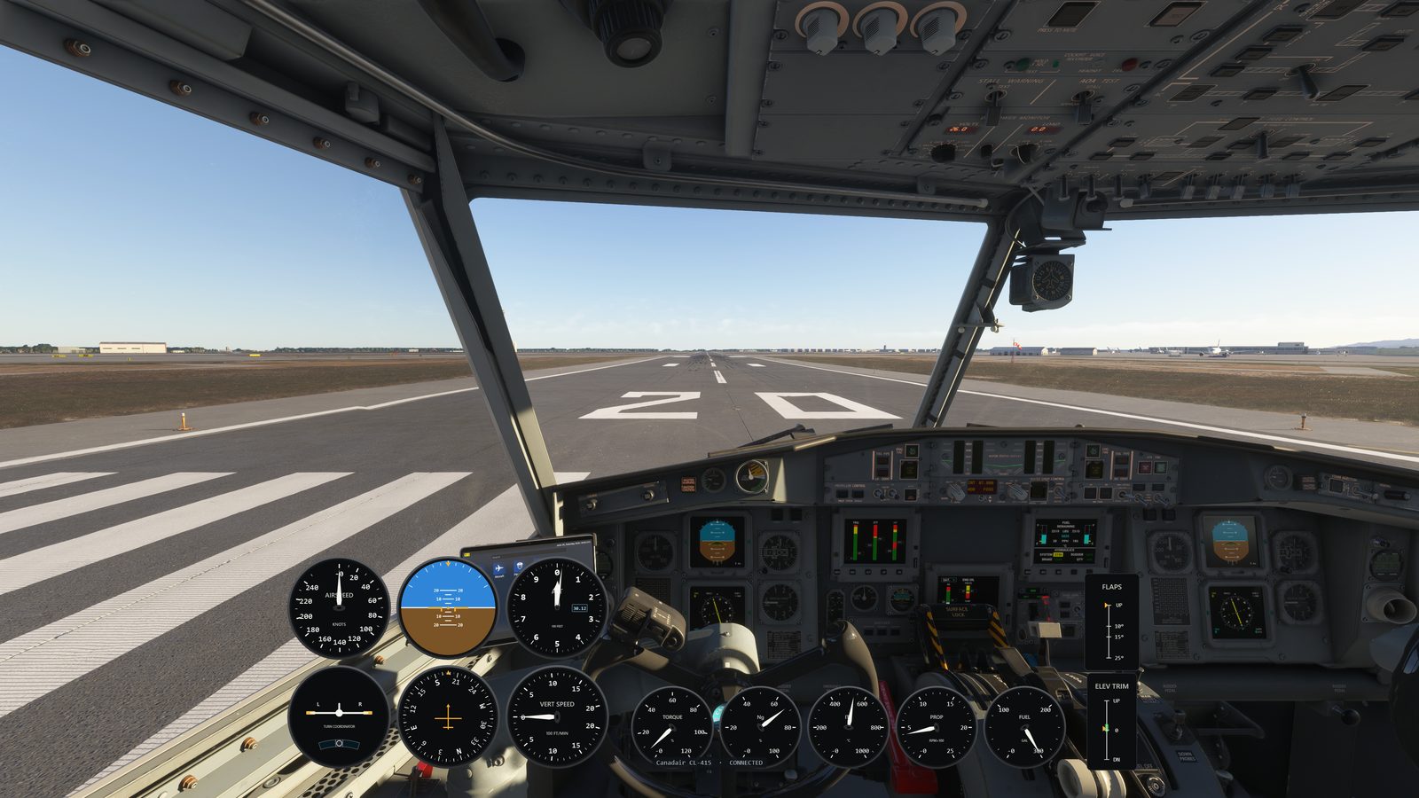 Full analog gauge cluster in the Viking CL-415 water bomber