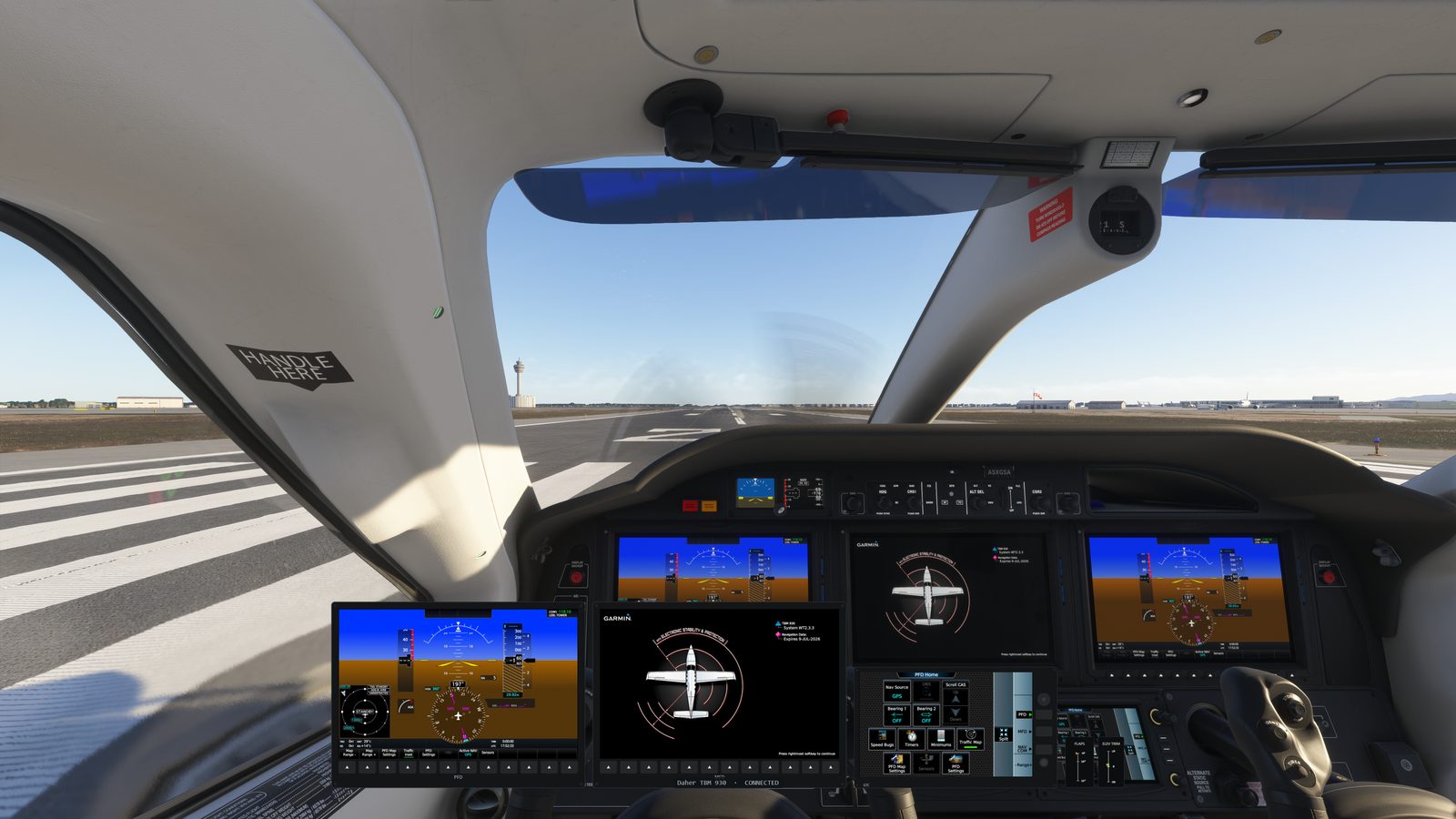 A clean MSFS cockpit view — the PanelSight overlay can be hidden instantly with a double-tap of Ctrl